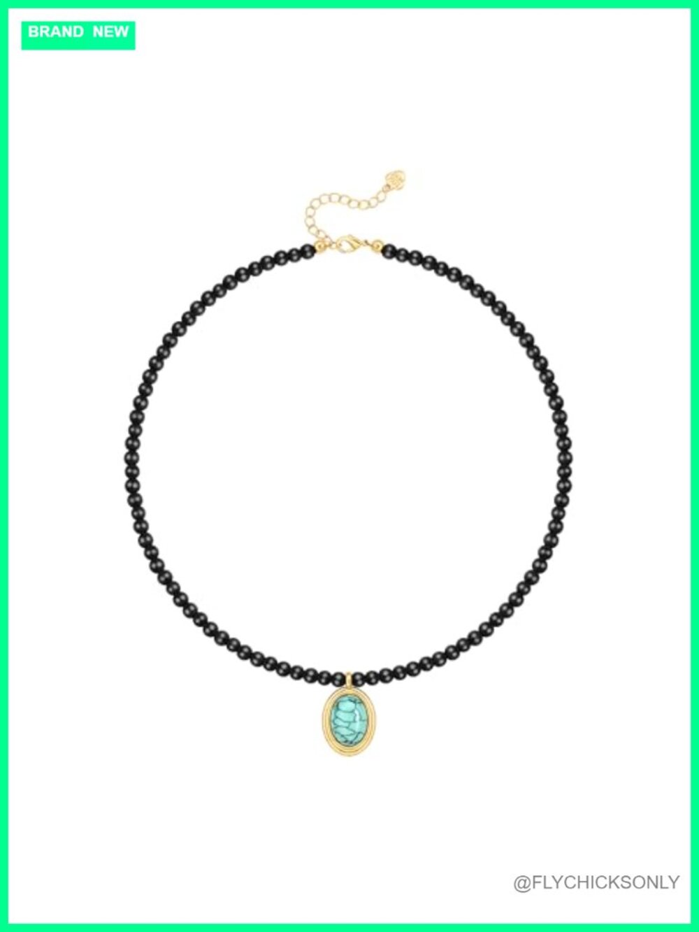 Boho Beaded Choker Necklace Gold Plated Turquoise Pendant Adjustable